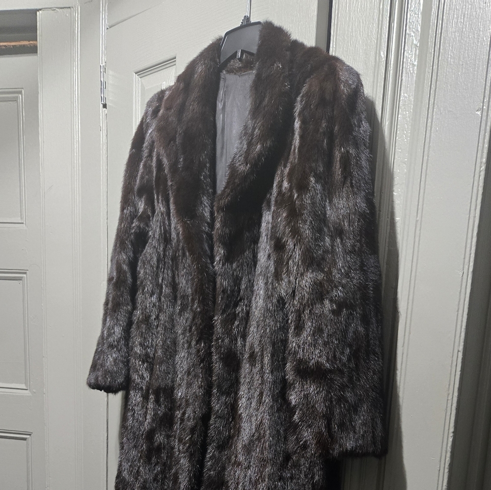 Elegant Dark Brown Fur Trench Coat